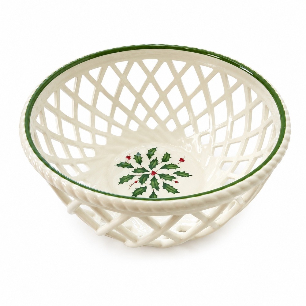 Vintage 1990s Lenox Holiday Open Weave Bread/Fruit Basket NEW No Box 10 Inches